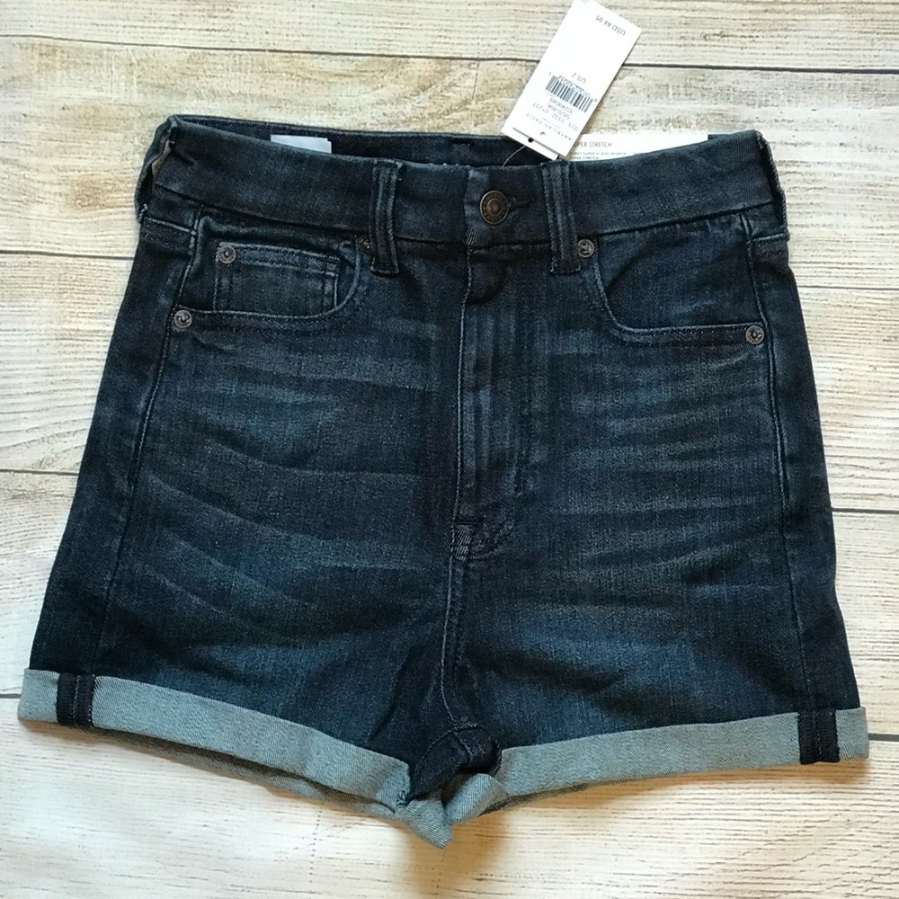 AE Curvy Hi Rise Shortie 2 - Blue Stretch Denim